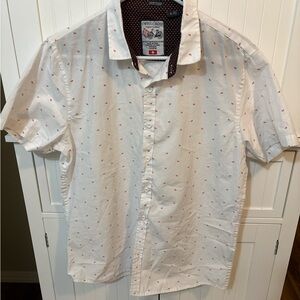 Swiss Cross White Micro Print Fitted Button Up Shirt Size L